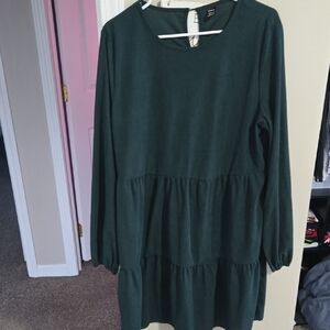SHEIN Dark Green Long Sleeve Tiered Mini Dress